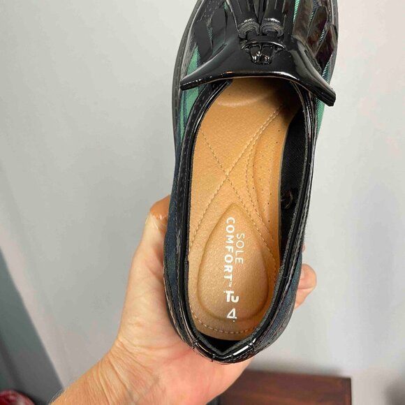 TU Sole Comfort Green and Blue Plaid Patent Loafers with Tassels Women UK Size 4 - Picture 9 of 13